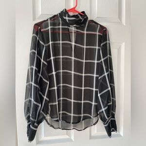 Prologue Sheer Windowpane Turtle Neck Blouse
